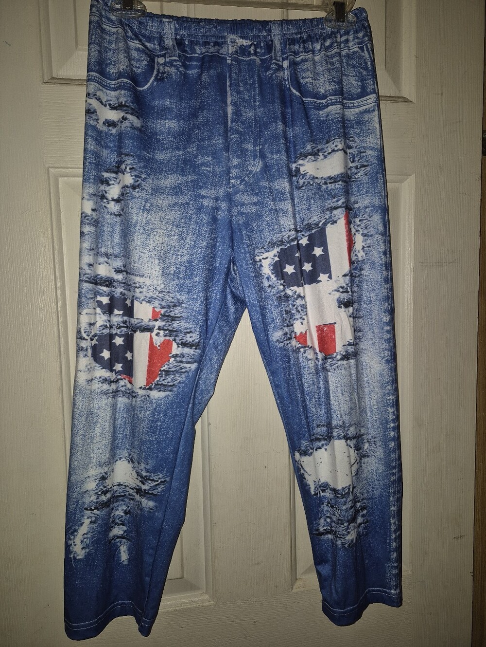 Source Unknown Blue Distressed Leggings with American Flag Panels